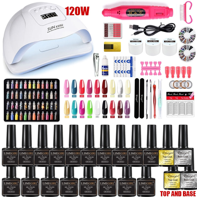 UV LED Lamp Dryer With 18/12 PCS Nail Gel Polish Kit