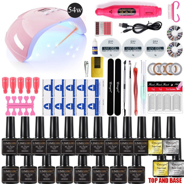 UV LED Lamp Dryer With 18/12 PCS Nail Gel Polish Kit