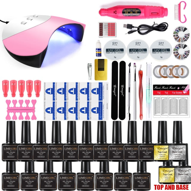 UV LED Lamp Dryer With 18/12 PCS Nail Gel Polish Kit