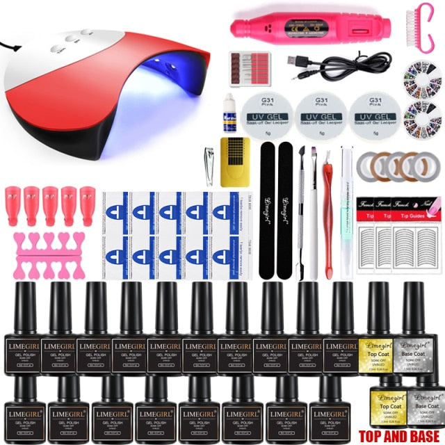 UV LED Lamp Dryer With 18/12 PCS Nail Gel Polish Kit