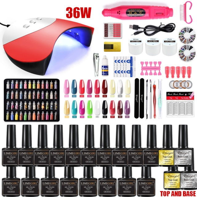 UV LED Lamp Dryer With 18/12 PCS Nail Gel Polish Kit