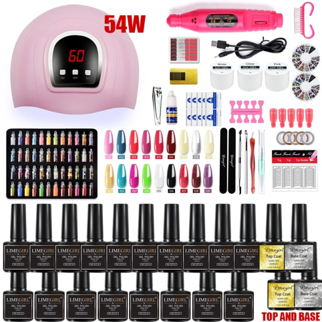 UV LED Lamp Dryer With 18/12 PCS Nail Gel Polish Kit