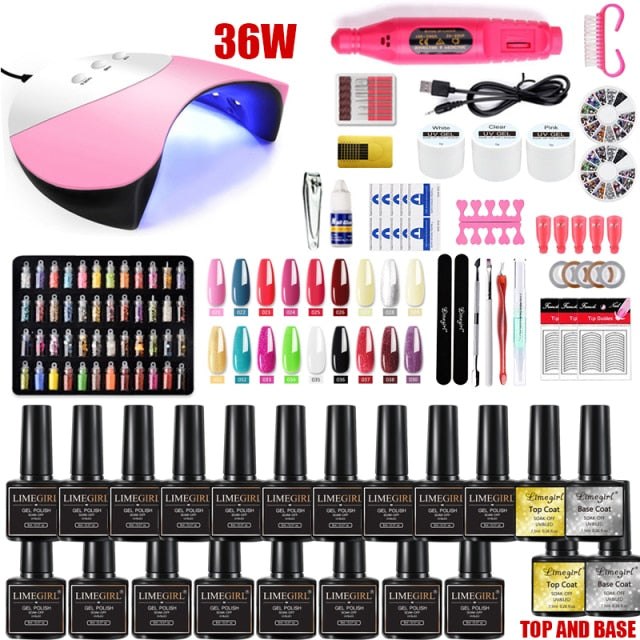 UV LED Lamp Dryer With 18/12 PCS Nail Gel Polish Kit